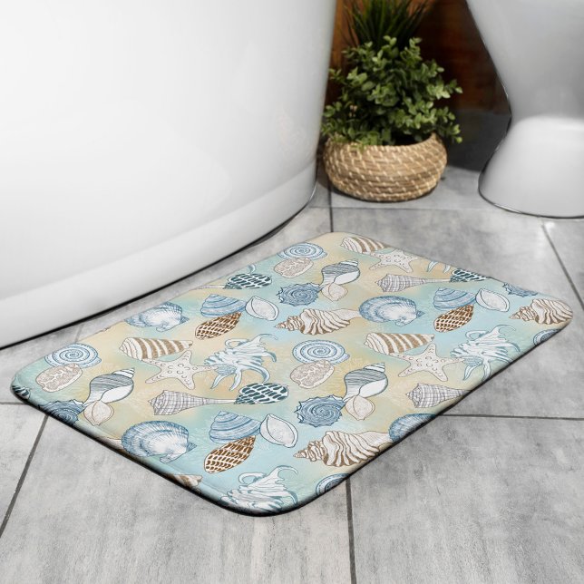 Beach Seashells Pattern Coastal Bath Mat (Creator Uploaded)
