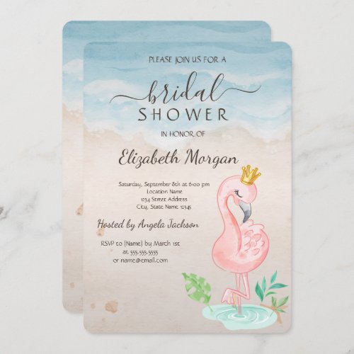 Beach Seashells Pink Flamingos Bridal Shower Invitation