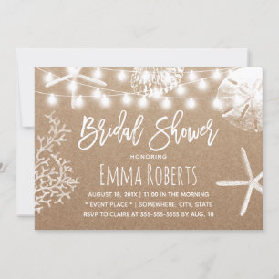 Beach Seashells Rustic Kraft Bridal Shower Invitation