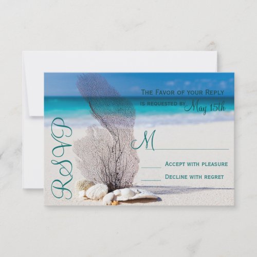 Beach Seashells Sand Destination Wedding RSVP