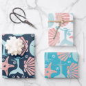 Beach Seashells Sand Dollar Starfish Whale Wrapping Paper Sheets