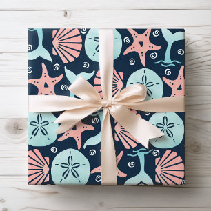 Beach Seashells Sand Dollar Starfish Whale Wrapping Paper Sheets