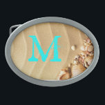 Beach Seashells Sand Hawaii Monogram Belt Buckle<br><div class="desc">Beach shells seashells sand Hawaii resort tropical luau Florida vacation ocean sea Summer Monogram Initial Belt Buckle Personalized</div>