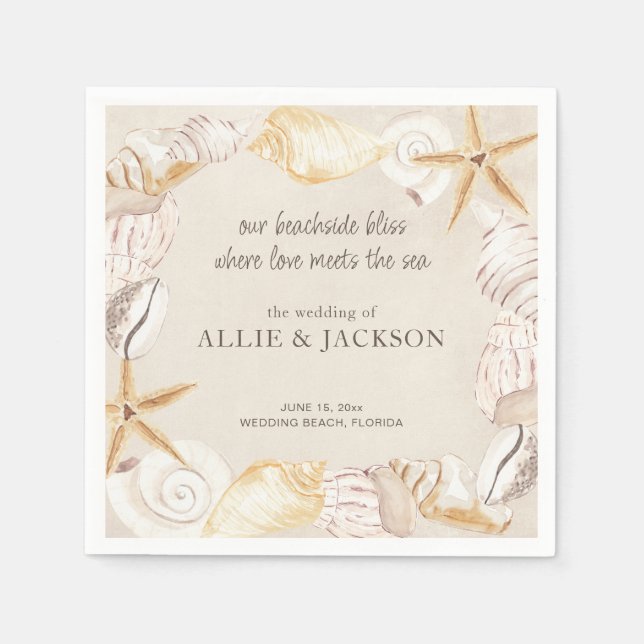 Beach Seashells Sand Love Sea Wedding Napkins (Front)