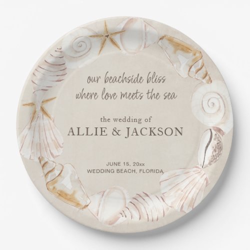 Beach Seashells Sand Love Sea Wedding Paper Plates