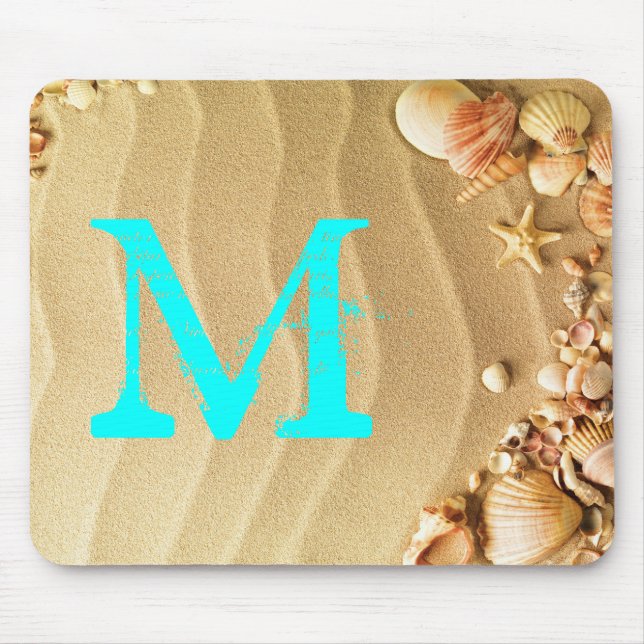 Beach Seashells Sand Monogram Initial Mouse Pad (Front)