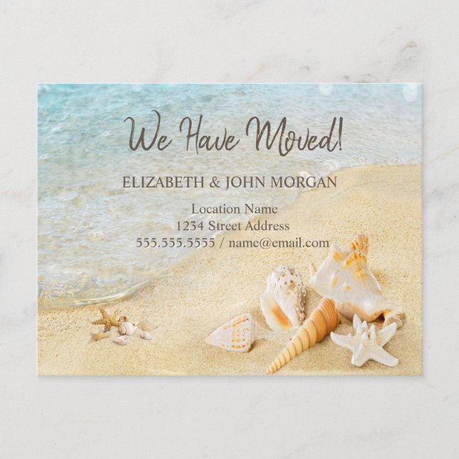 Beach Seashells Sand Moving    Announcement Postcard (Front)