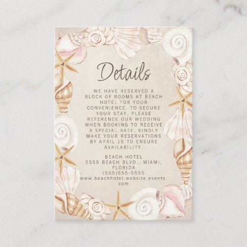 Beach Seashells Sand Seaside Wedding Details  Enclosure Card