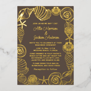 Beach Seashells Sand Seaside Wedding Foil Holiday Card