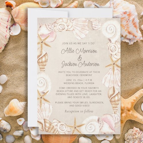 Beach Seashells Sand Seaside Wedding  Invitation