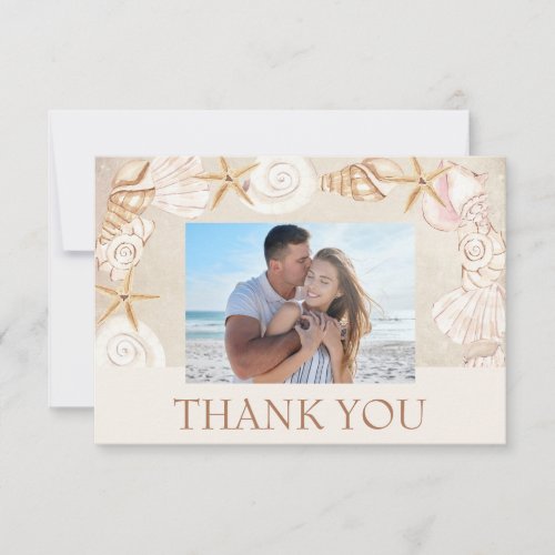 Beach Seashells Sand Seaside Wedding Photo  Thank You Card