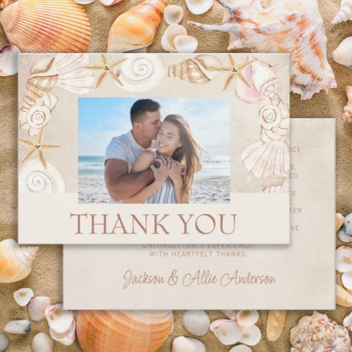 Beach Seashells Sand Seaside Wedding Photo  Thank You Card