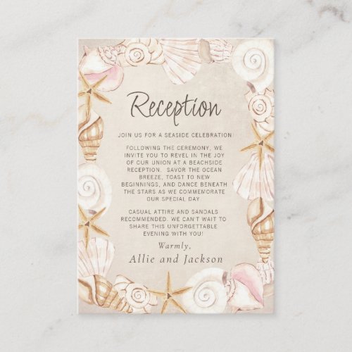 Beach Seashells Sand Seaside Wedding Reception Enclosure Card