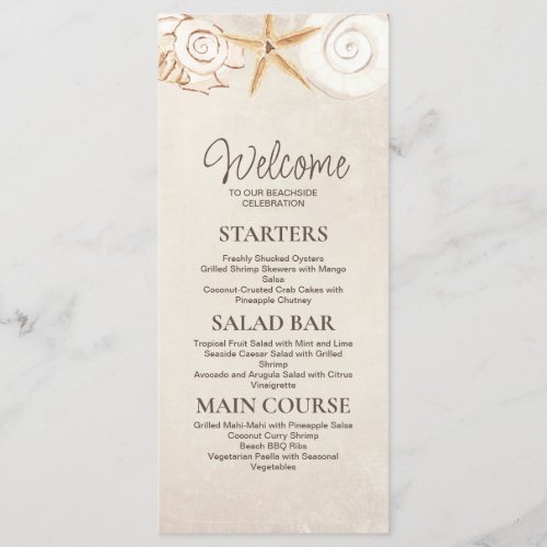 Beach Seashells Sand Seaside Wedding Reception Menu