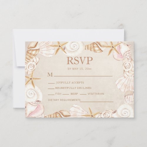 Beach Seashells Sand Seaside Wedding  RSVP Card