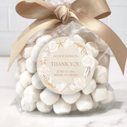 Beach Seashells Sand Seaside Wedding Thank You Classic Round Sticker