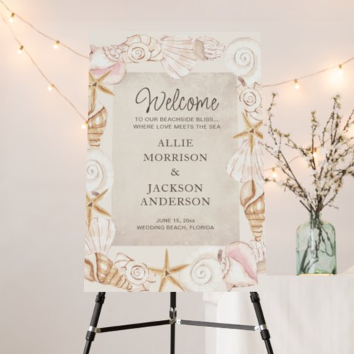 Beach Seashells Sand Seaside Wedding Welcome Foam Board