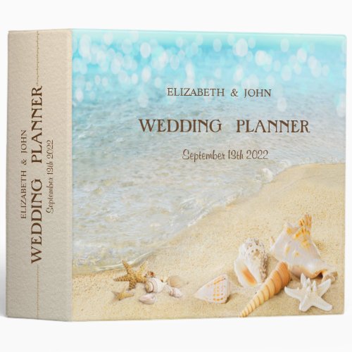 Beach Seashells Sand Wedding  3 Ring Binder
