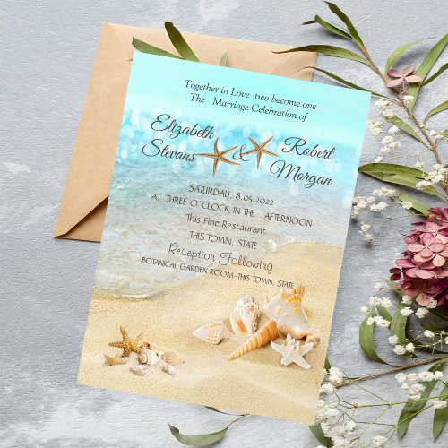 Beach Seashells Sand Wedding Invitation