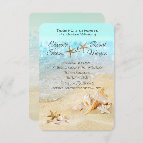 Beach Seashells Sand Wedding Invitation