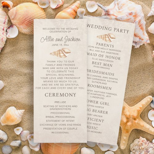 Beach Seashells Sand Wedding Program Bridal Party