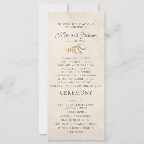 Beach Seashells Sand Wedding Program Bridal Party