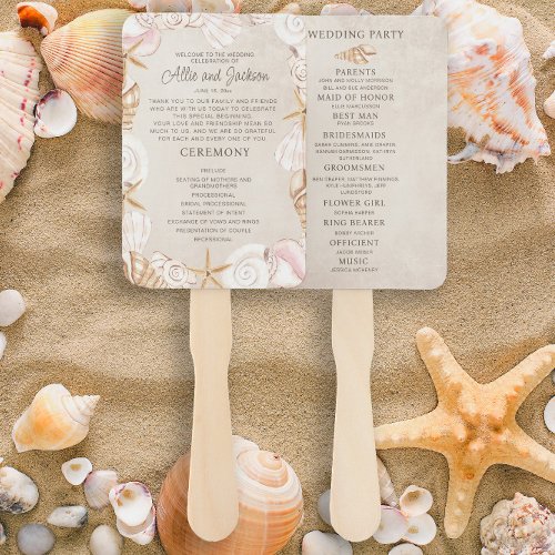 Beach Seashells Sand Wedding Program Bridal Party Hand Fan