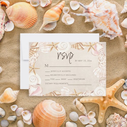 Beach Seashells Sand Wedding  RSVP Card