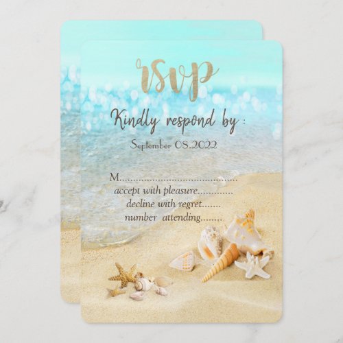 Beach Seashells Sand Wedding RSVP   Invitation