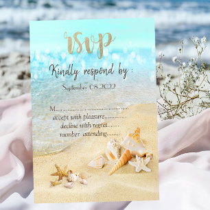 Beach Seashells Sand Wedding RSVP Invitation