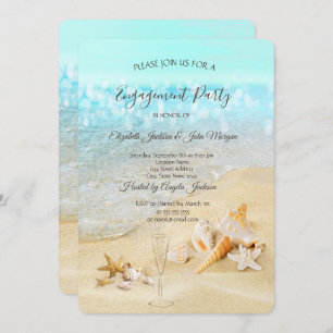 Beach Seashells Sand Wine Glass Engagement Invitation