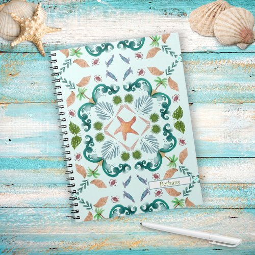 Beach Seashells Sea Life With Name Notebook