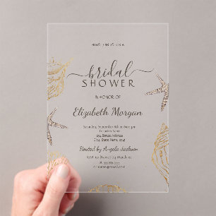 Beach Seashells Sea Sand Bridal Shower  Acrylic Invitations