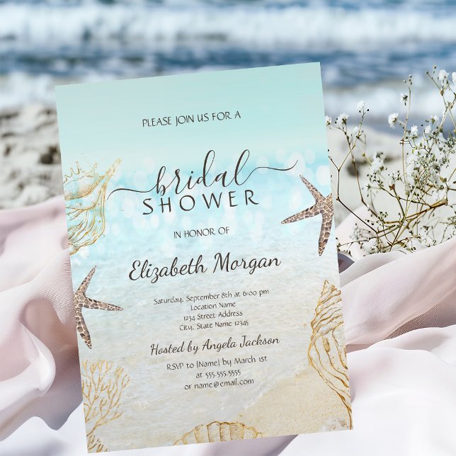 Beach Seashells Sea Sand Bridal Shower  Invitation (Creator Uploaded)