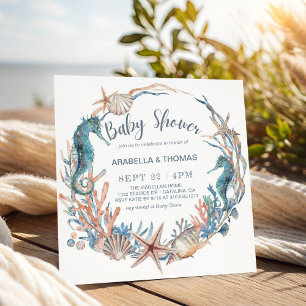 Beach Seashells Seahorse and Starfish Baby Shower Invitation