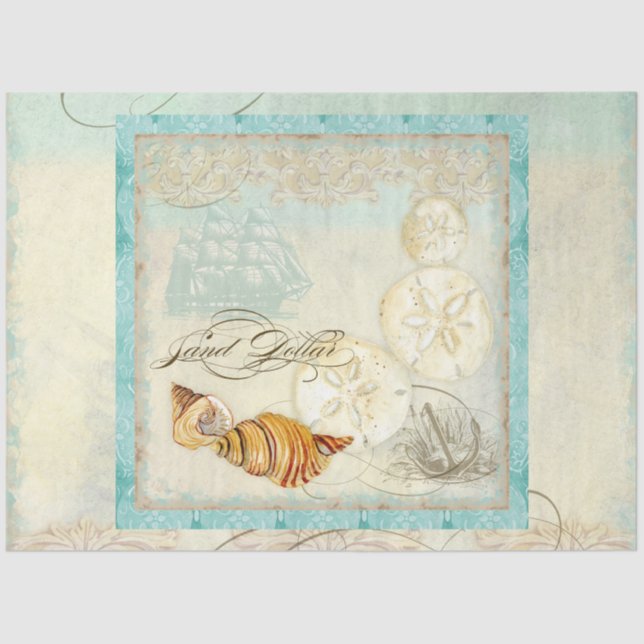 Beach Seashells Seaside Sand Dollar Decoupage Art  Tissue Paper (Front)