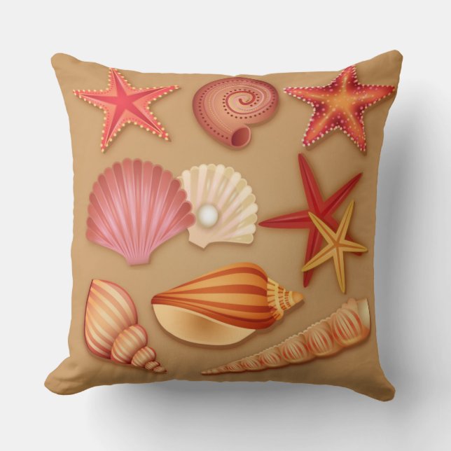 Beach Seashells Throw Pillow (Front)