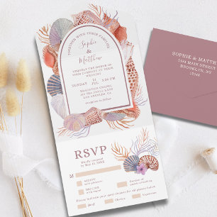 Beach Seashells Watercolor Coastal Chic Wedding Al All In One Invitation