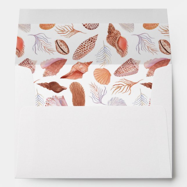 Beach Seashells Watercolor Coastal Chic Wedding Envelope (Back (Bottom))