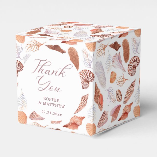 Beach Seashells Watercolor Coastal Chic Wedding Favor Boxes (Front Side)