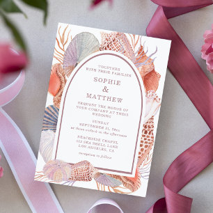 Beach Seashells Watercolor Coastal Chic Wedding Invitation