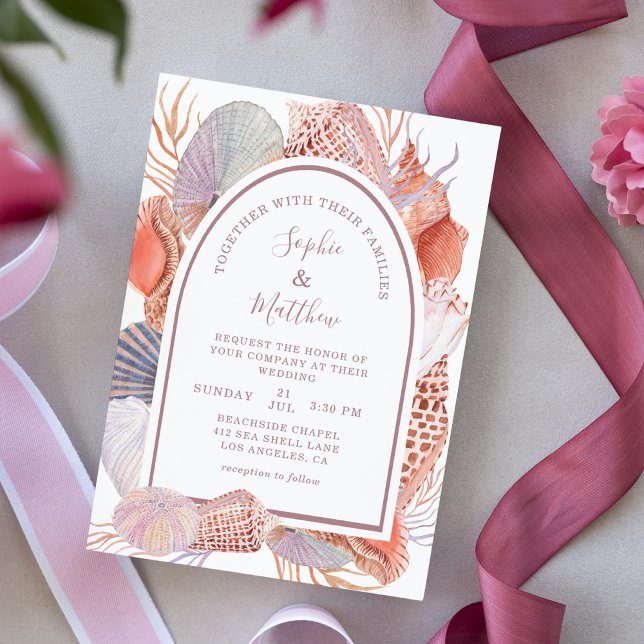 Beach Seashells Watercolor Coastal Chic Wedding Invitation (Creator Uploaded)