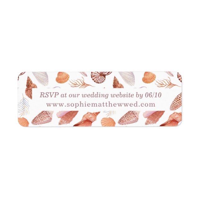 Beach Seashells Watercolor Coastal Chic Wedding Label (Front)