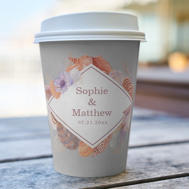 Beach Seashells Watercolor Coastal Chic Wedding Paper Cups (Creator Uploaded)