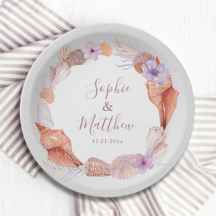 Beach Seashells Watercolor Coastal Chic Wedding Paper Plates