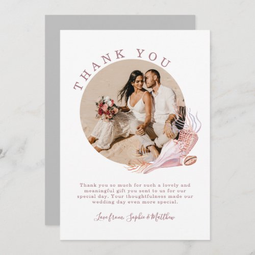 Beach Seashells Watercolor Coastal Photo Wedding Thank You Card