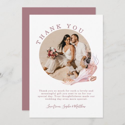 Beach Seashells Watercolor Coastal Photo Wedding Thank You Card