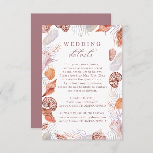 Beach Seashells Watercolor Coastal Wedding Details Enclosure Card