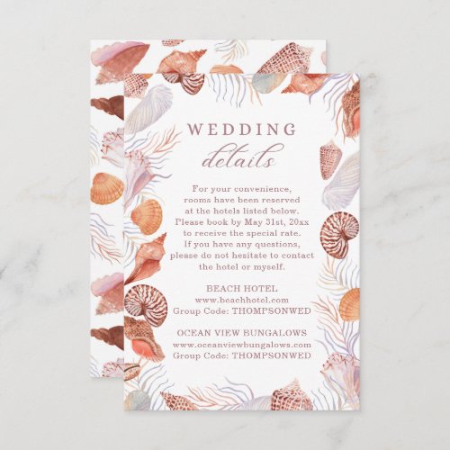 Beach Seashells Watercolor Coastal Wedding Details Enclosure Card