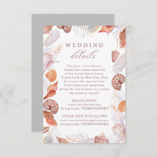 Beach Seashells Watercolor Coastal Wedding Details Enclosure Card